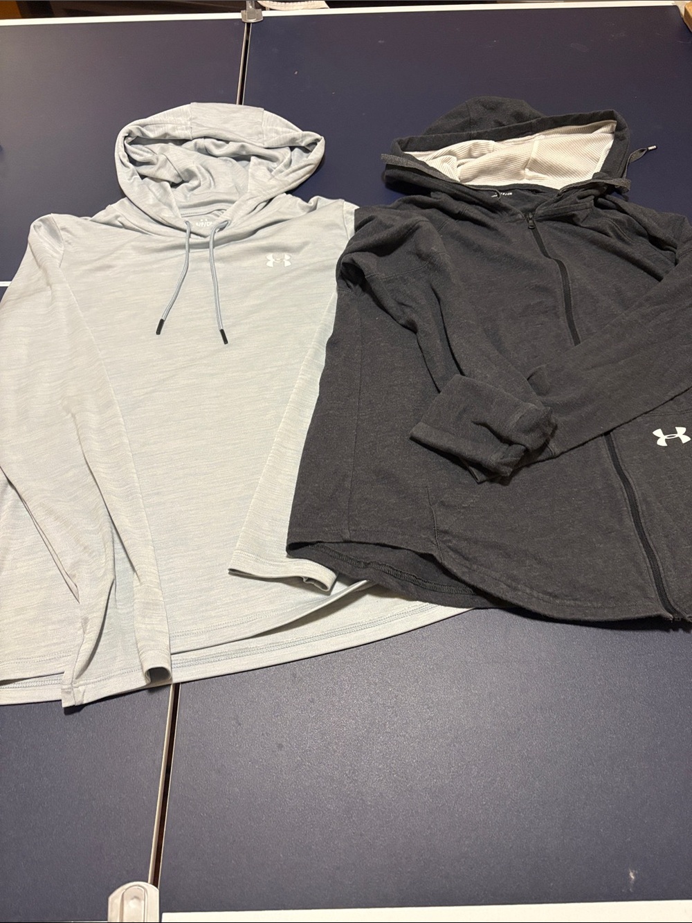 Under Armour Light Gray Pullover & Charcoal Zip Hoodie Duo Womens size small